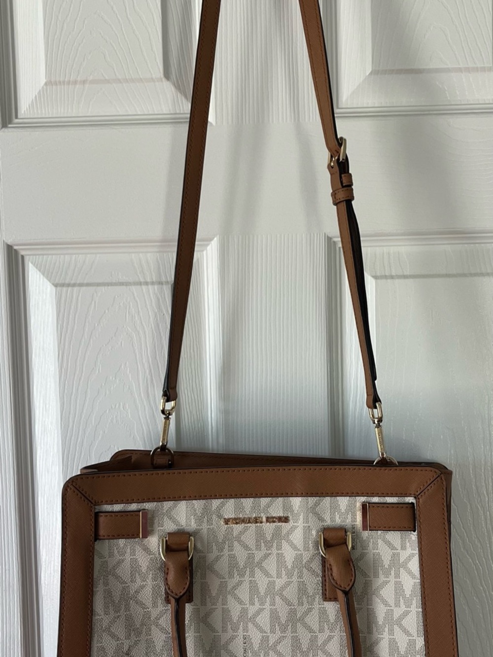 Michael Kors Vanilla Logo Tote with Brown Trim